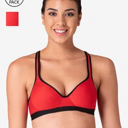 KOMLI Pack Of 2 Red & Black Workout Bra Lightly Padded-32