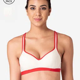 KOMLI Pack of 2 Off White & Red Lightly Padded Workout Bras K-9411-2PC-OFFW-image-66