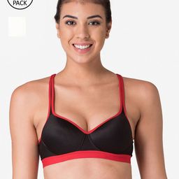 KOMLI Pack Of 2 Black & Off White Lightly Padded Workout Bra K-9411-BLK-2PC-image-87