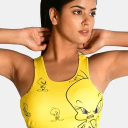 Athlizur Yellow Angry Tweety Racerback Sports Bra-22