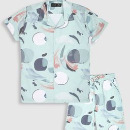 CAVIO Boys Printed Shirt Collar Short Sleeves Pure Cotton with Short-image-53