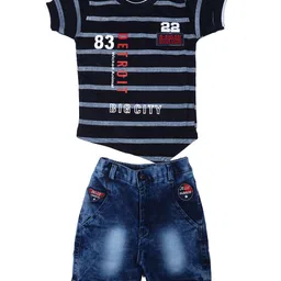 BAESD Boys Striped Pure Cotton Round Neck T-shirt With Denim Shorts-image-30