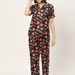 bedgasm Women Black Printed Night suit with Eye Mask-image-57