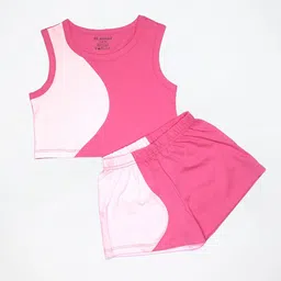 BE AWARA Girls Colourblocked Pure Cotton Top With Shorts-picture-11