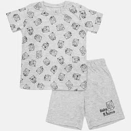 Wyld Sprog Boys Grey & Black Printed T-shirt with Shorts-picture-3