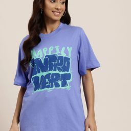 Women Printed Round Neck Pure Cotton Purple T-Shirt-image-1