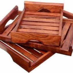 Wooden Handmade Serving Tray for Tea tray set of 3 Tray-image-32