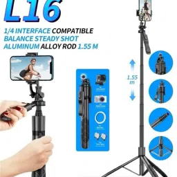 FKU 2024 Upgraded L16 Long Selfie Stick, Balance Handle for Anti Shake Shooting, 6 Section Telescopic Pole Upto 61 inch for Wide Angle Photo Shooting, Selfie Stick with Tripod Stand for Gopro & Camera Bluetooth Selfie Stick-14