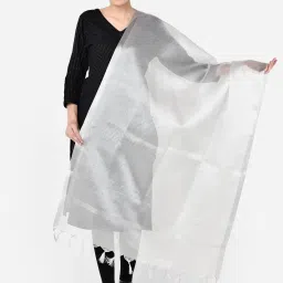 Silk Blend Solid Silver Women Dupatta-picture-10