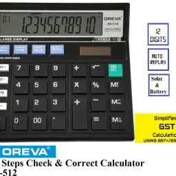 oreva SOLAR & BATTERY OPERATED CHECK & CORRECT GST CALCULATOR OR-512 BasicCalculator image 2