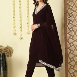 Sangria Regular Thread Work Georgette Kurta with Trousers & Dupatta image 5