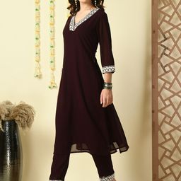 Sangria Regular Thread Work Georgette Kurta with Trousers & Dupatta image 2