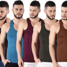 Pack of 5 Dollar Lehar Men Combed Cotton Round Neck Vest -Pack of 5- Colour may Vary Men Vest-image-49