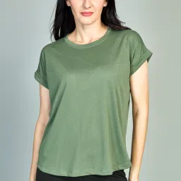 Women Self Design Round Neck Polyester Green T-Shirt-image-26