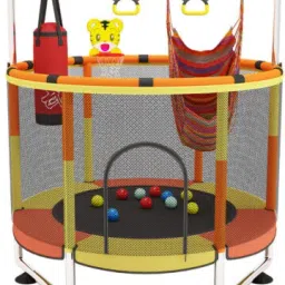4 in 1 Trampoline with Safety Net, Pull Up Handle, Boxing Bag & Swing for Kids-19