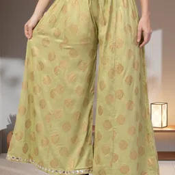fambee Women Flared Light Green Viscose Rayon Trousers-picture-36