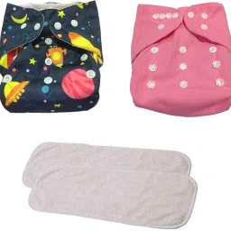 Combo of Quirk Reusable Baby Washable Cloth Diaper Nappies with Multi Layered Baby Insert Pads (Set of 2) (Multi- Colour) (Assorted Colours)-34