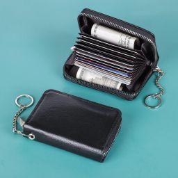 Men & Women Black Genuine Leather RFID Card Holder-image-102