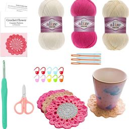qroof 6 Pcs Floral Crochet Lace Bloom DIY Coaster Kit-picture-45