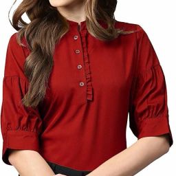 Casual Cuffed Sleeves Solid Women Maroon Top-image-42