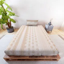 mayfair homes london Beige Geometric 144 TC Cotton Single Sized Bedsheet with 1 Pillow Cover Rushmoor SS23 Collection-picture-15
