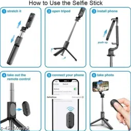 ANANDANI (Selfie Stick-Q07) Long Stck Feature Use Like Tripod/Selfie Stick\Mobile Stand 3in-one Uses with Remote,360° Rotation Bluetooth Selfie Stick image 2