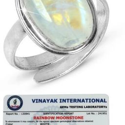 Certified Rainbow Moonstone German Silver Adjustable Crystal Ring for Unisex Silver Moonstone Ring-image-85