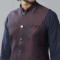 KISAH Men Textured Regular Fit Geometric Pattern Kurta Jacket Trouser Set image 2