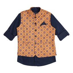CAVIO Boys Ethnic Motifs Printed Cotton Woven Nehru Jacket & Shirt-16