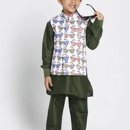 JBN Creation Boys Mandarin Collar Conversational Printed Satin Nehru Jacket image 2