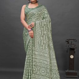 Mitera Sea Green & White Warli Bagru Saree-picture-48