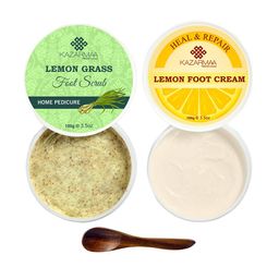 KAZARMAA Set of 2 Lemon Grass Foot Scrub & Cream For Repairing Cracked Heal-8