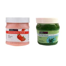 FEELHIGH Set of Strawberry & Aloevera Organic Face & Body Scrub - 500 ml each-91