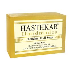 Hasthkar Set of 3 Handmade Chandan Haldi Soap with Glycerin & Coconut Oil - 125 g Each image 5