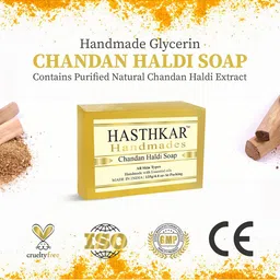 Hasthkar Set of 3 Handmade Chandan Haldi Soap with Glycerin & Coconut Oil - 125 g Each image 4