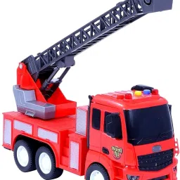 Plastic Fire Friction Powered Rescue Lift Pull Back Push Go Light Sound Vehicle-30
