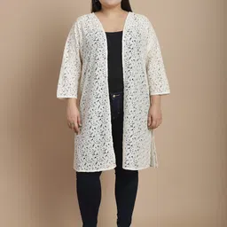 Rute Plus Size Self Design Longline Cotton Open Front Shrug image 1