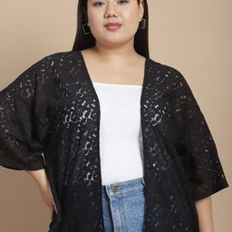 Rute Plus Size Self Design Cotton Open Front Shrug image 1
