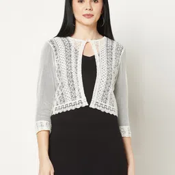 Espresso Sheer Lace Button Shrug image 1