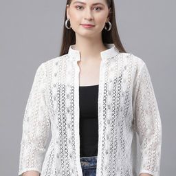 UnaOne Self Design Open Front Pure Cotton Shrug-47