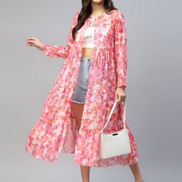 DEEBACO Printed Longline Tie-Up Shrug-5