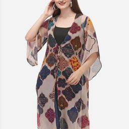 Fbella Women Geometric Printed Longline Tie-Up Shrug-39