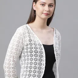 UnaOne Self Design Open Front Cotton Shrug-15