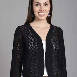 Dressitude Self Design Three-Quarter Sleeves Cotton Open Front Crop Shrug-13