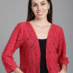Dressitude Self Design Three-Quarter Sleeves Open Front Crop Shrug-8