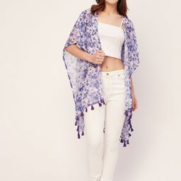 Moomaya Floral Printed Longline Waterfall Shrug-50