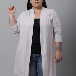 Rute Women Off White Self-Design Plus Size Cotton Shrug-12