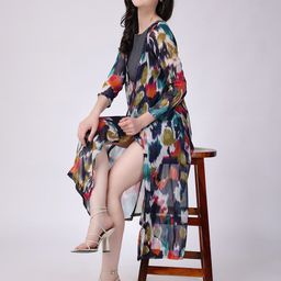 SCORPIUS Abstract Printed Chiffon Longline Shrug-3