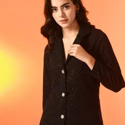 IUGA Self Design Notched Lapel Collar Bandhgala Blazer-4