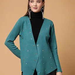 Mafadeny Self Design Embellished Open Front Shrug image 1